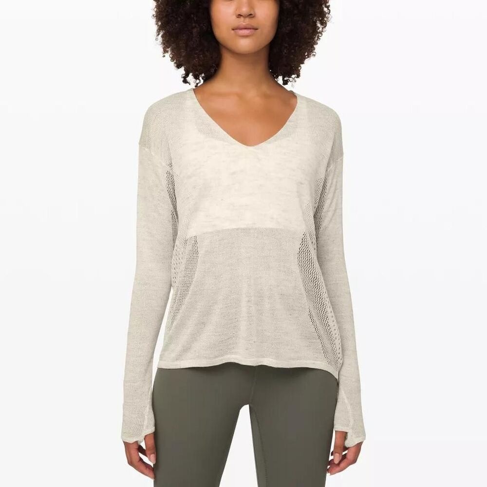 Lululemon Still Movement Sweater Light Yellow Knit Size 6